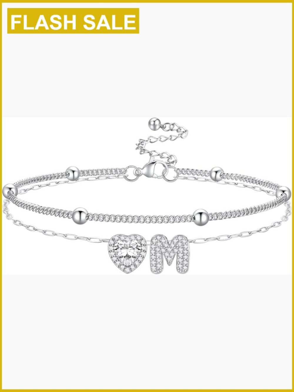 Initial Anklet Bracelet Dainty Layered Heart CZ Anklet Adjustable Foot Chain